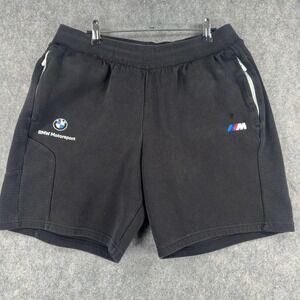 Puma BMW Motorsport Shorts Mens XL Black Sweat Elastic Waist Zip Pockets Racing
